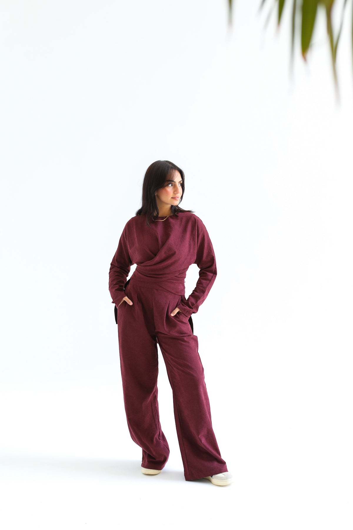 The wrap set in burgundy