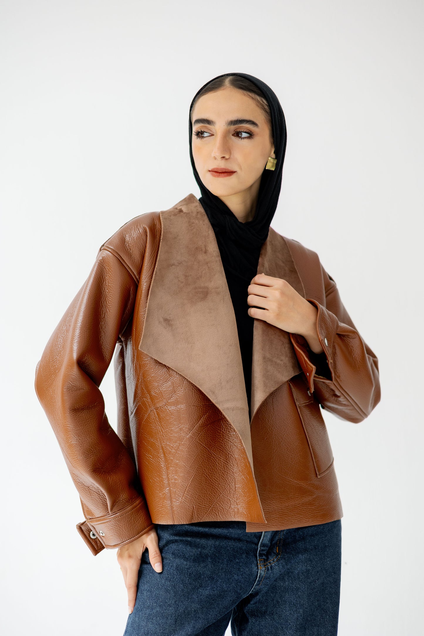 Suede Wrap Leather Jacket In Camel