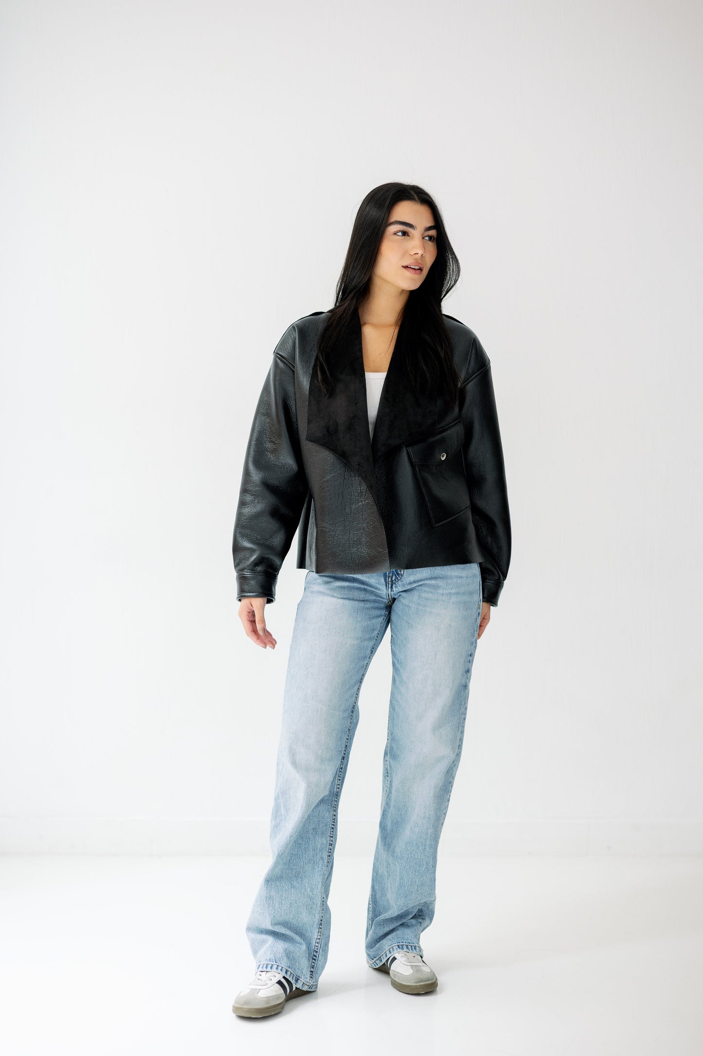 Suede Wrap Leather Jacket In Black