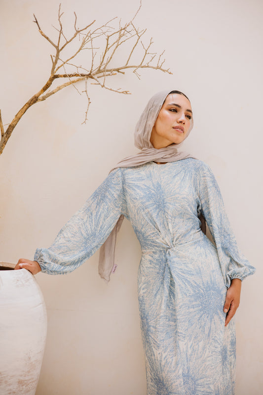 Floral knot dress in baby blue