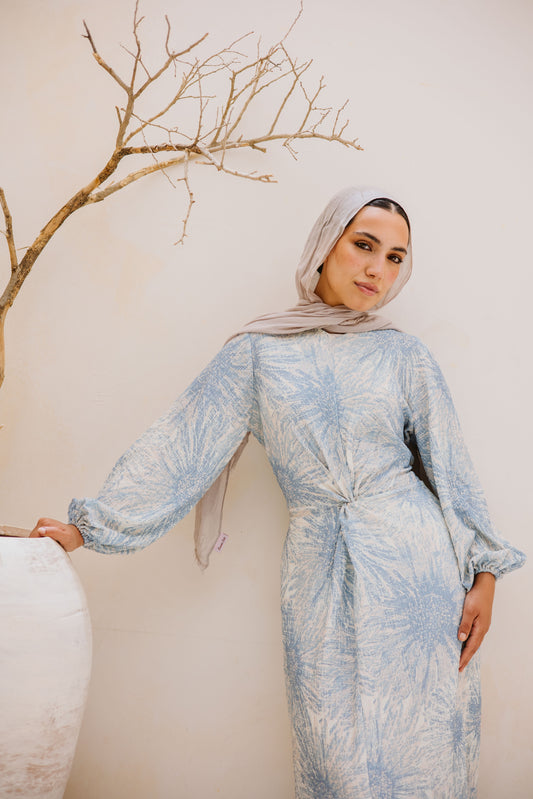 Floral knot dress in baby blue