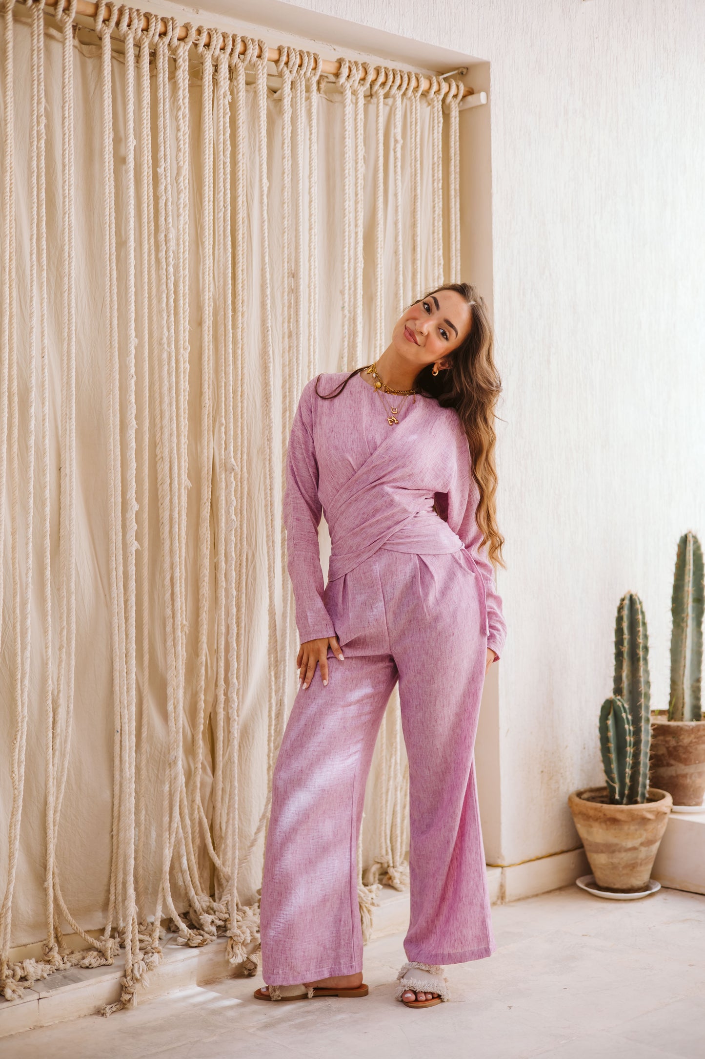 Linen wrap set in pink