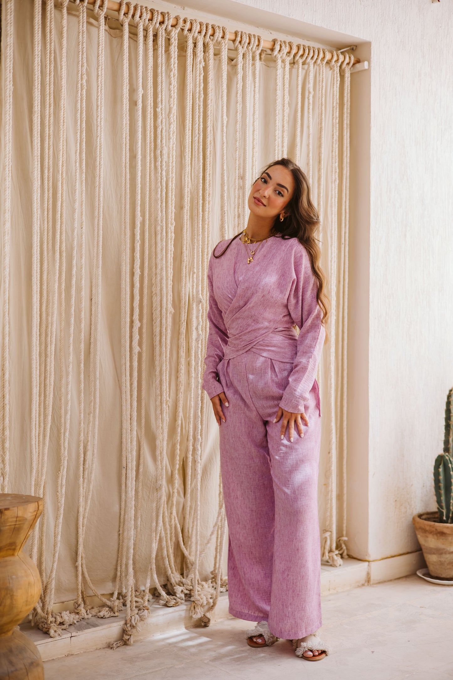 Linen wrap set in pink