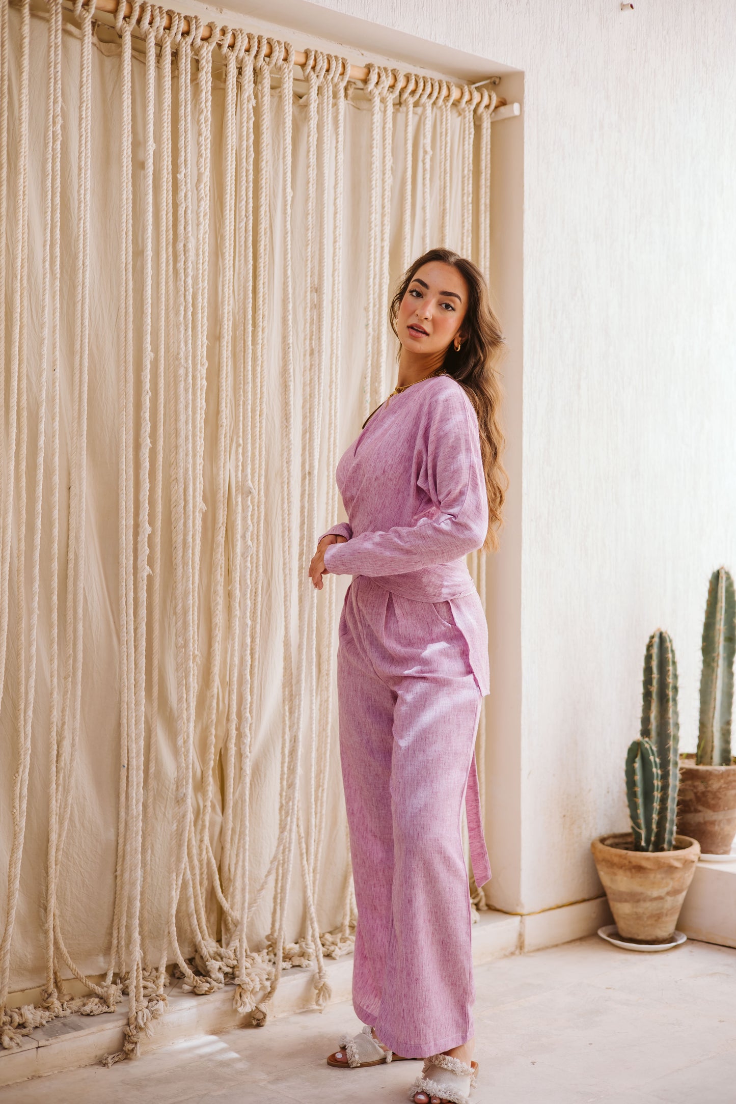 Linen wrap set in pink