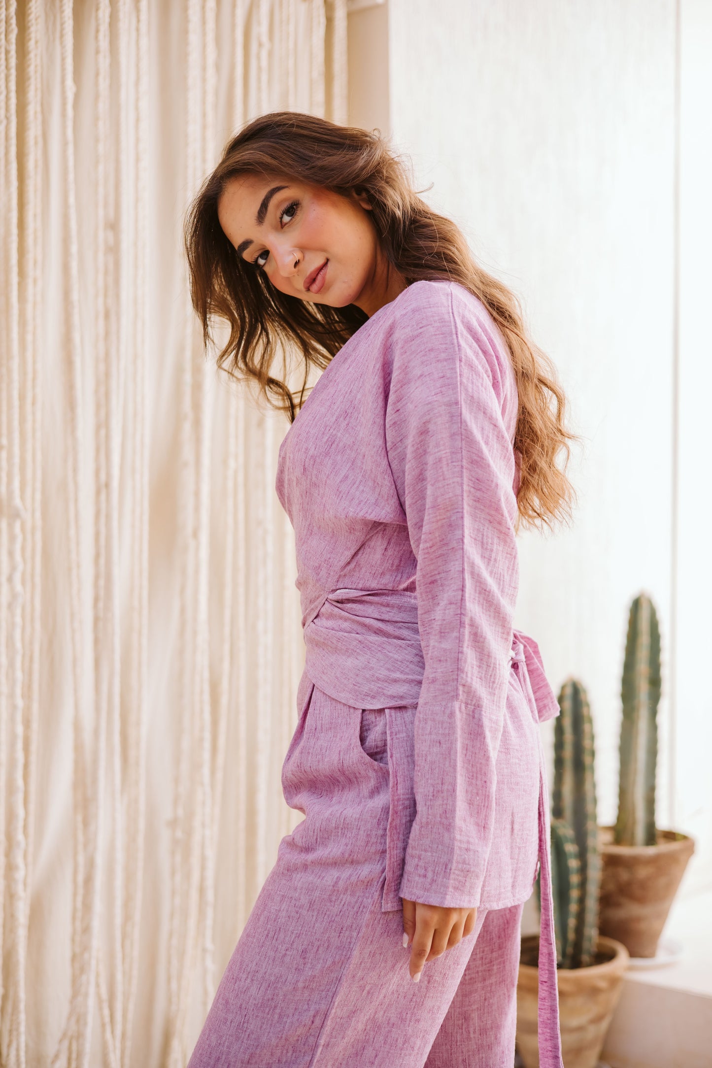 Linen wrap set in pink