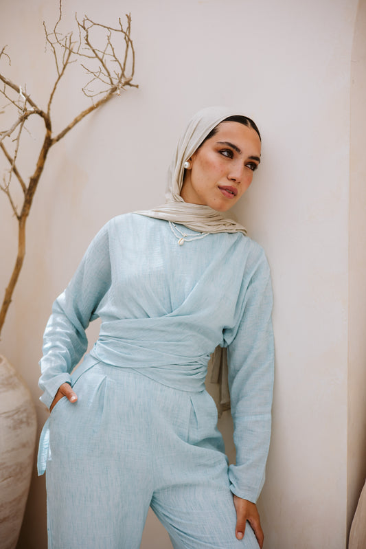 Linen wrap set in Aqua