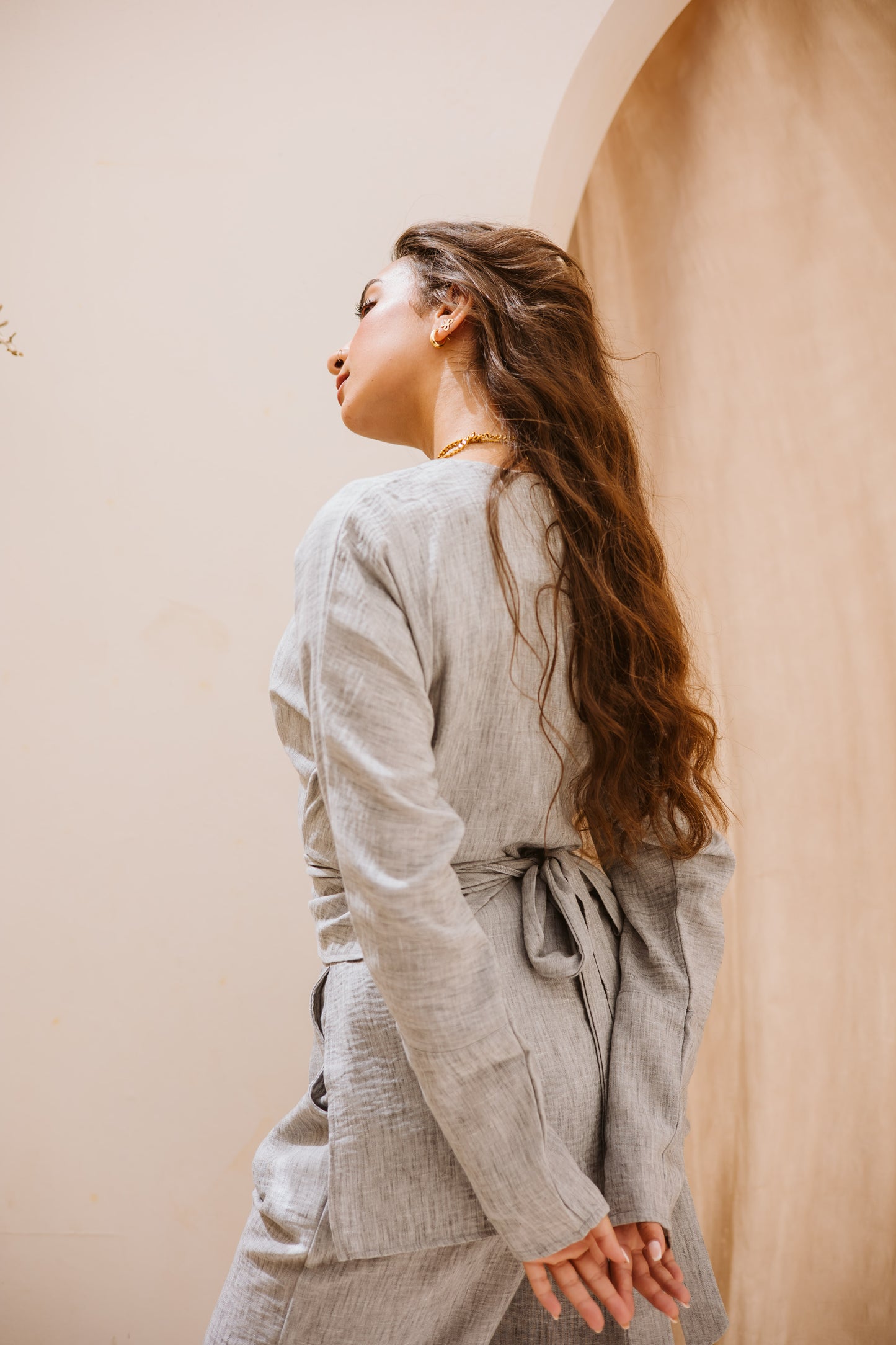 Linen wrap set in Grey